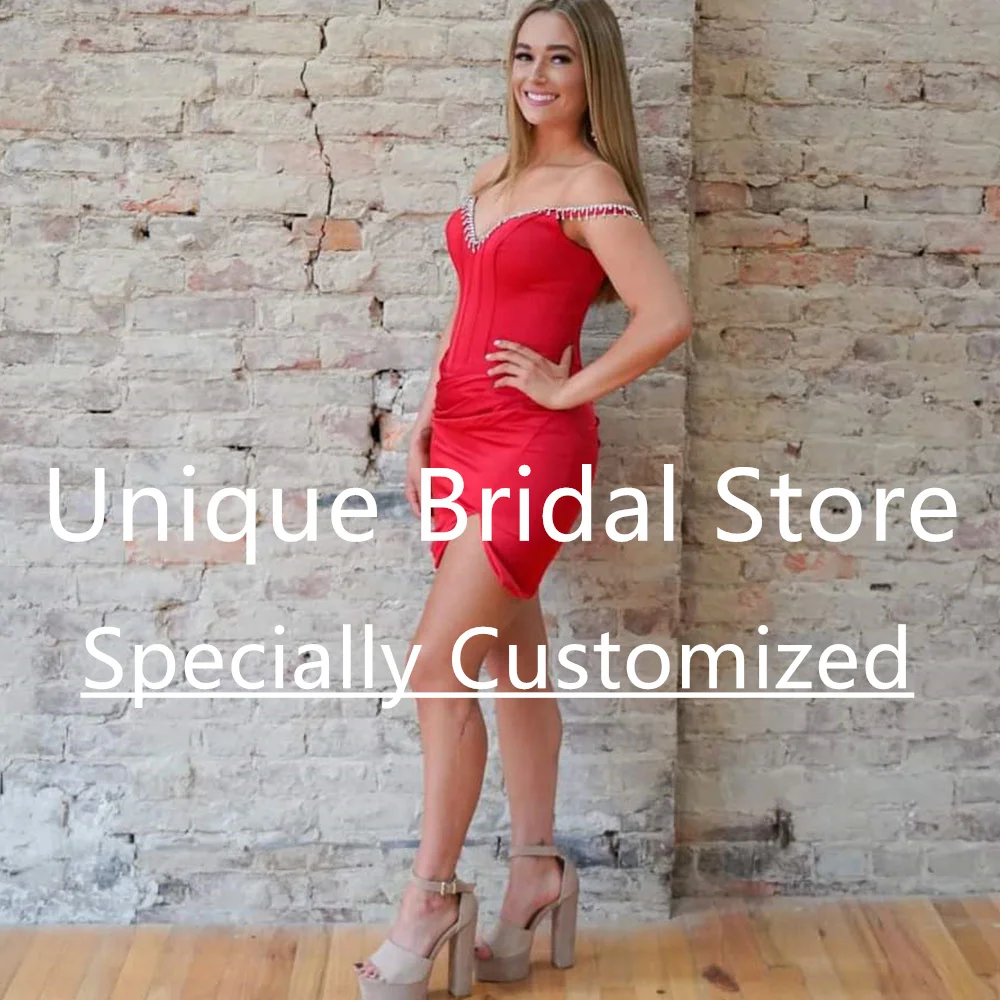 

Sexy Short Jersey Homecoming Gown V-Neck Off The Shoulder Pleated Back Zipper Backless With Tassel Mini Fashion Cocktail Dress