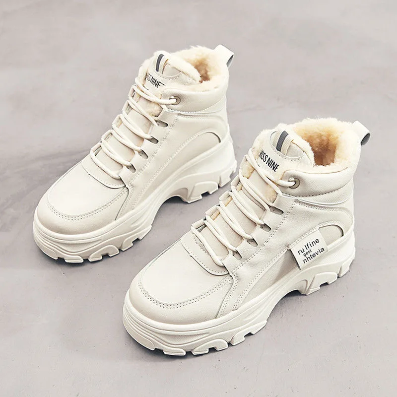 

Hot Women Winter Fur Sneakers height increase thick-soled sports autumn platform plush warm shoes zapatillas sneakers