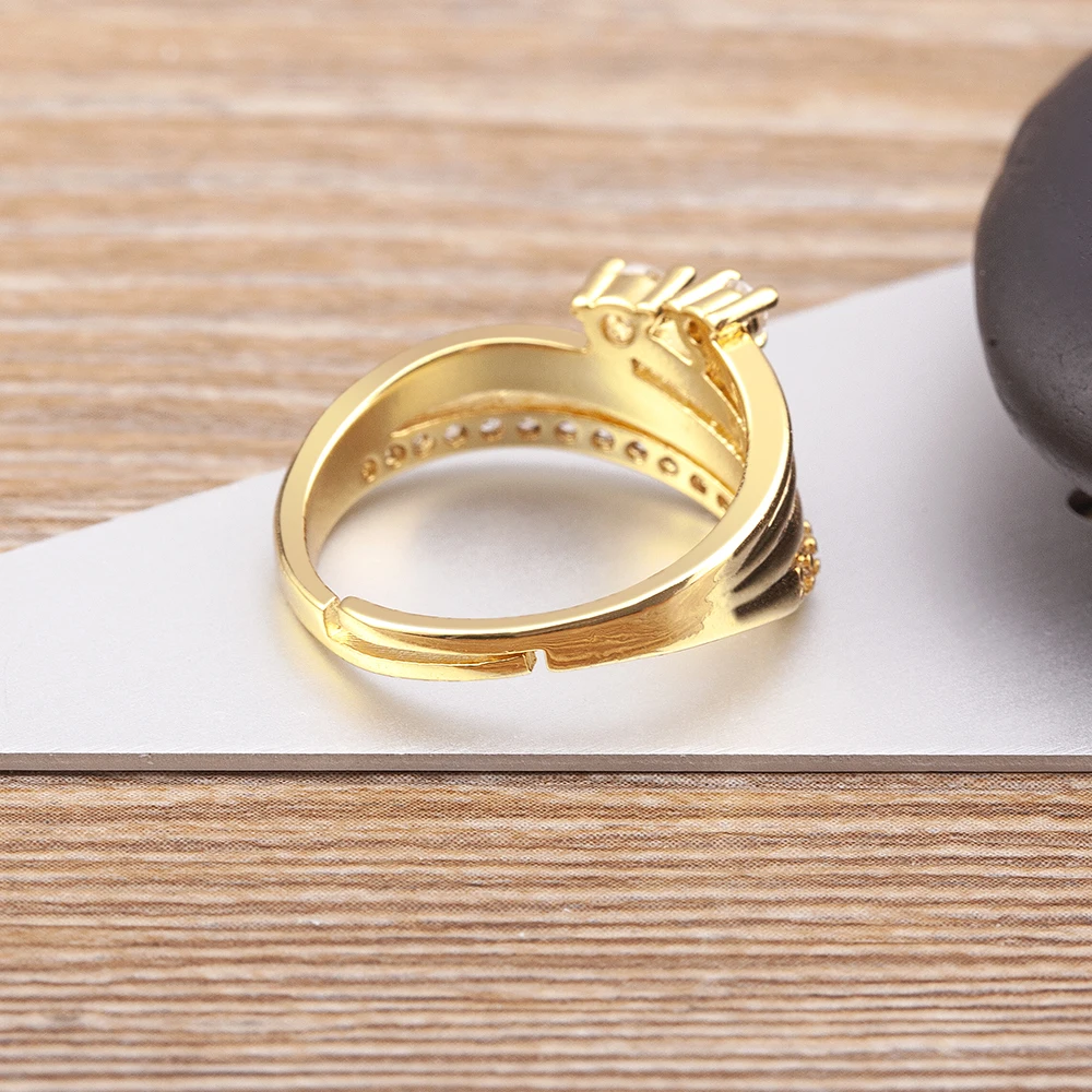 Светлый роскошный дизайн геометрического трехслойного блестящего кристаллического медного циркона открывающееся регулируемое кольцо женский классический ювелирный подарок на свадьбу