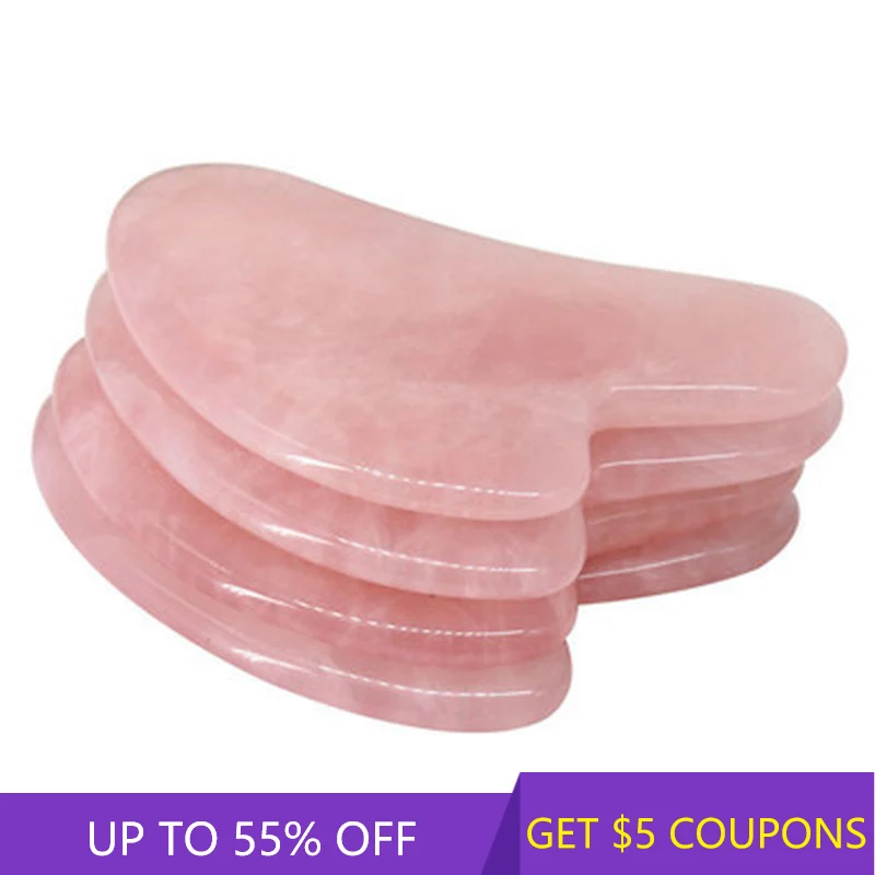 

Natural Pink Rose Quartz Crystal Jade Stone Women Facial Body Guasha Massager Thumb Shape Face Gua Sha Board Acupoint Tools Gift