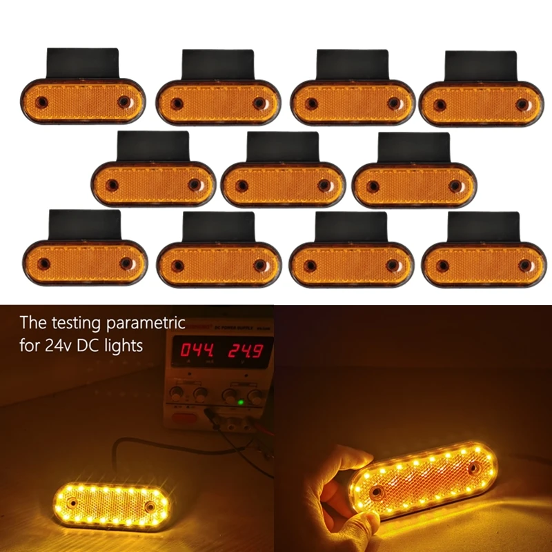 

Габаритные огни для грузовика, прицепа, автобуса, автомобиля, автофургона, 10 шт., 20 светодиодов, 24 В, габаритные огни желтого цвета, с кронштейнами, 12 В