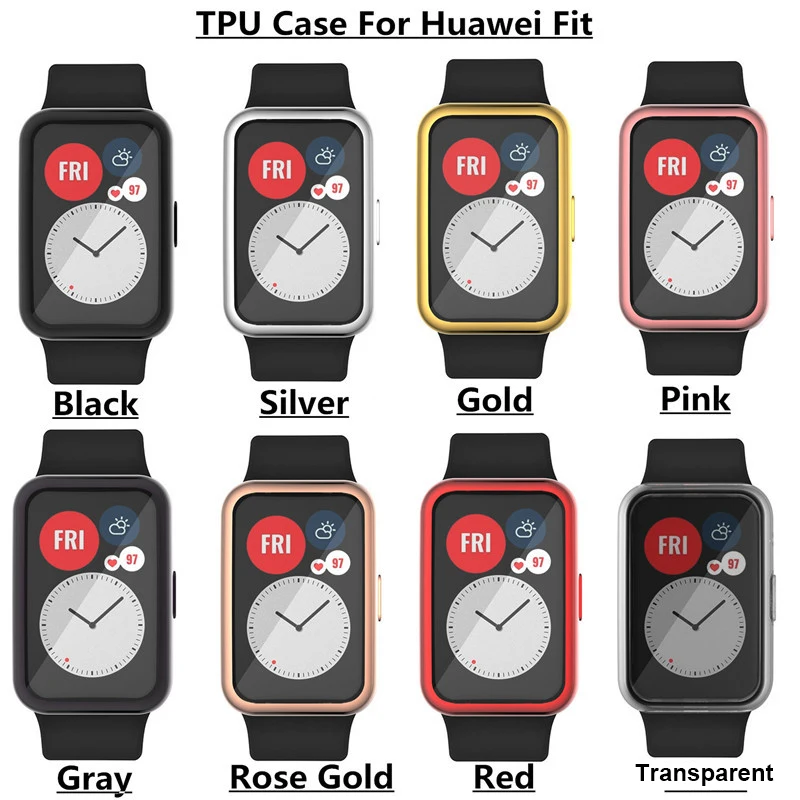 

Anti-scratch TPU Full Screen Glass Protector Case Shell Edge Frame For Huawei Watch Fit Strap Band Protective Bumper Case Cover
