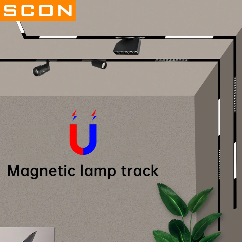 SCON-portalámparas magnético creativo para montaje en techo, luces LED suspendidas de aluminio de 0,5 M, 1M, 34mm de ancho, Riel de pista