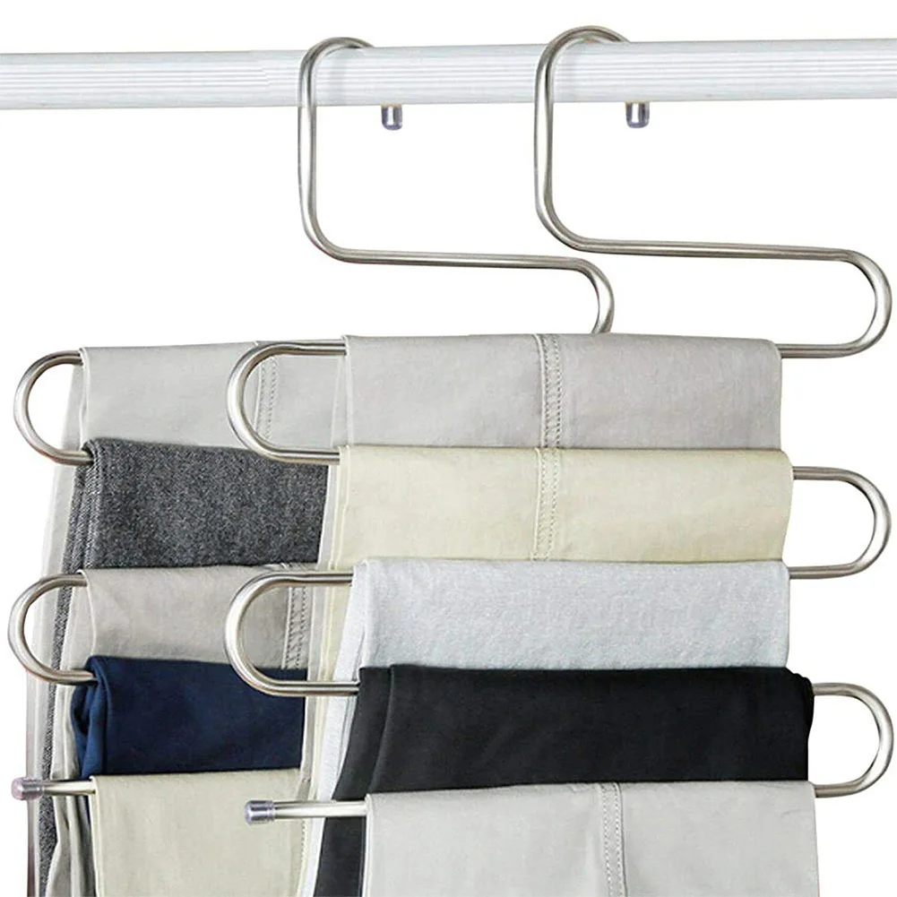 

Clothes Hangers Trousers Hanger 5 Layers S Shape Pants Scarf Hanger Holder Closet Space Saver Home Clothes Storage Rack Shelf