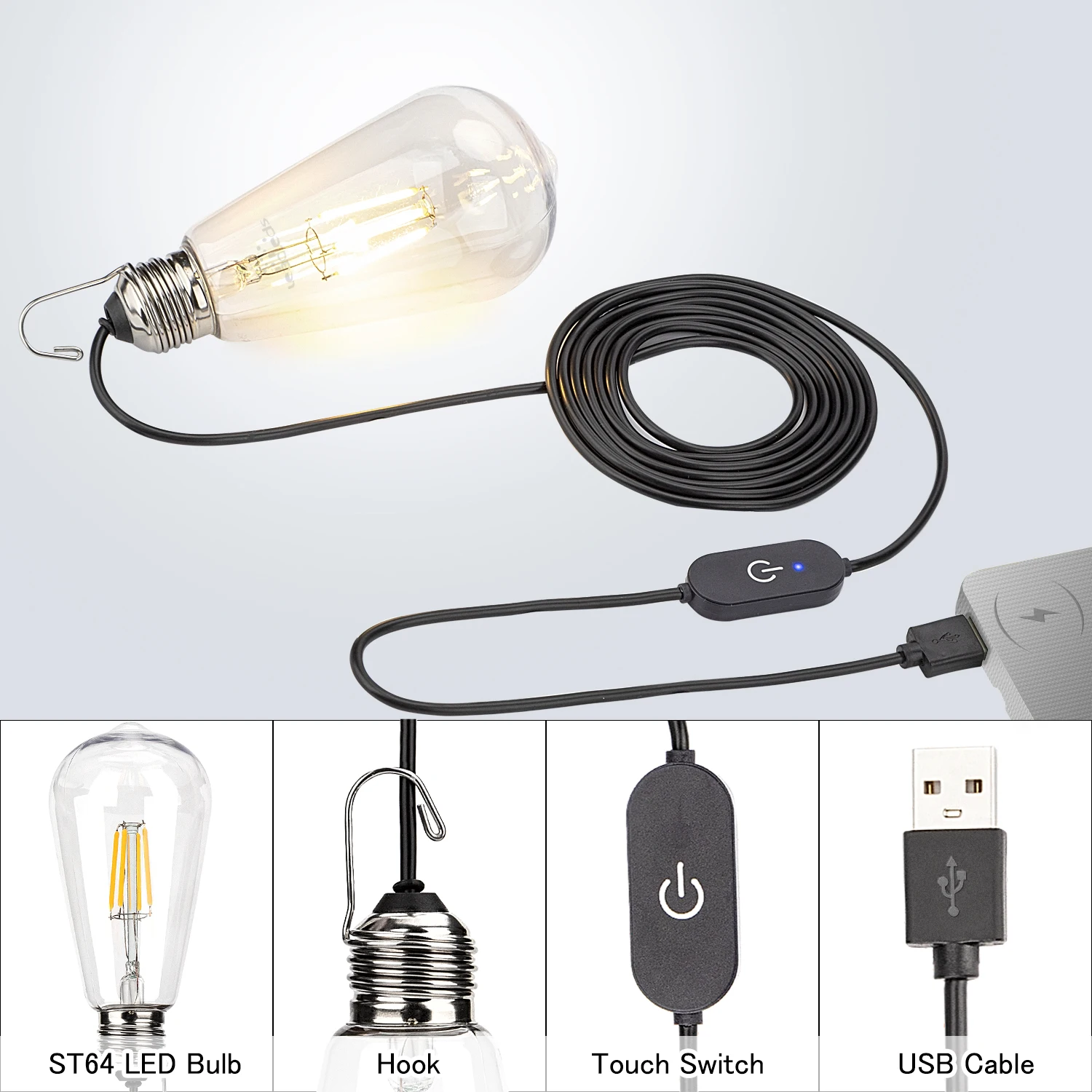 

USB LED Light Bulbs Dimmable Camping Warm White Light weight Lantern Shatterproof Hanging Emergency Lamp for Courtyard,Tent
