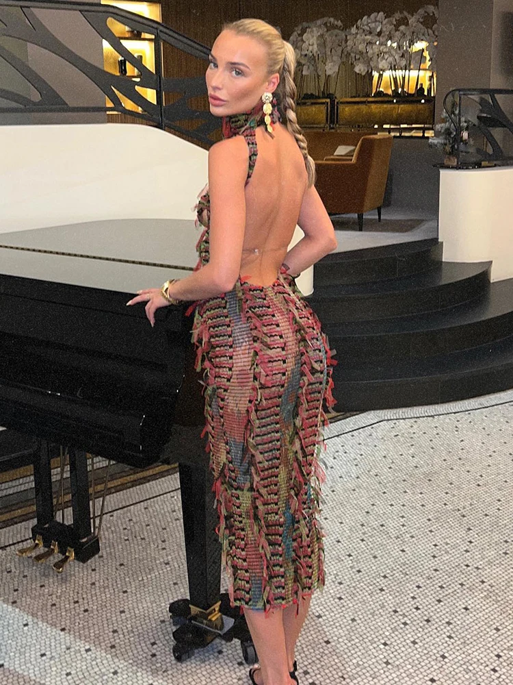 Женское трикотажное Прозрачное платье с открытой спиной без рукавов