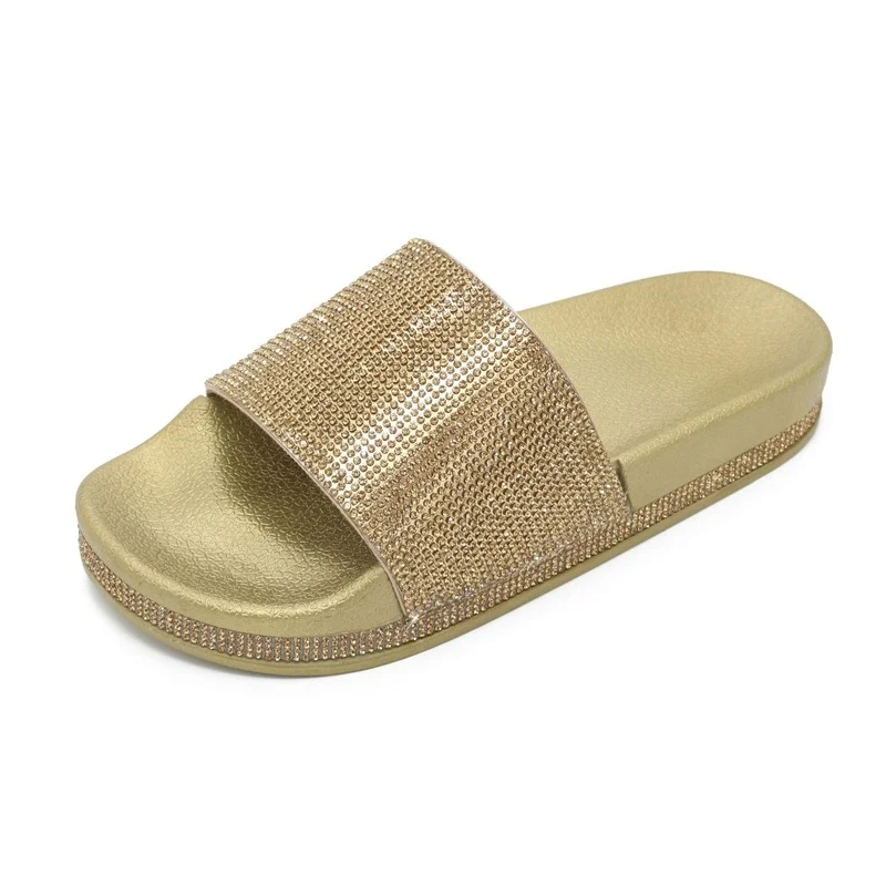 Summer 2022 New Flats Slippers for Women Fashion Crystal Platform Women Slippers Solid Casual Comfortable Slides for Women