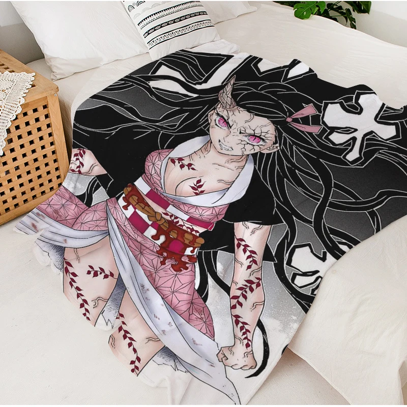 Зимнее теплое одеяло на заказ постельное белье из микрофибры в стиле аниме Nezuko