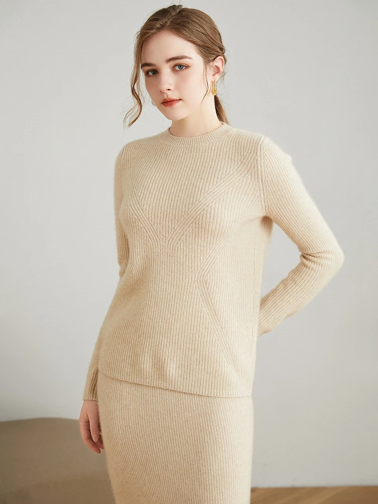 Autumn and winter round neck cashmere sweater women's long-sleeved sweater slim fit all-match wool knitted bottoming shirt