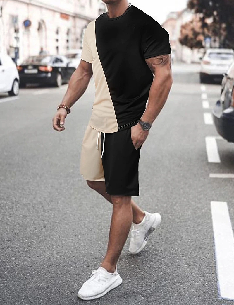 

Mens Clothing 3D Printed T-shirt Suits Color Block Graphic Fashion Round Neck Short Sleeves Ropa Designer 2 Pcs 2023 Hot Sales