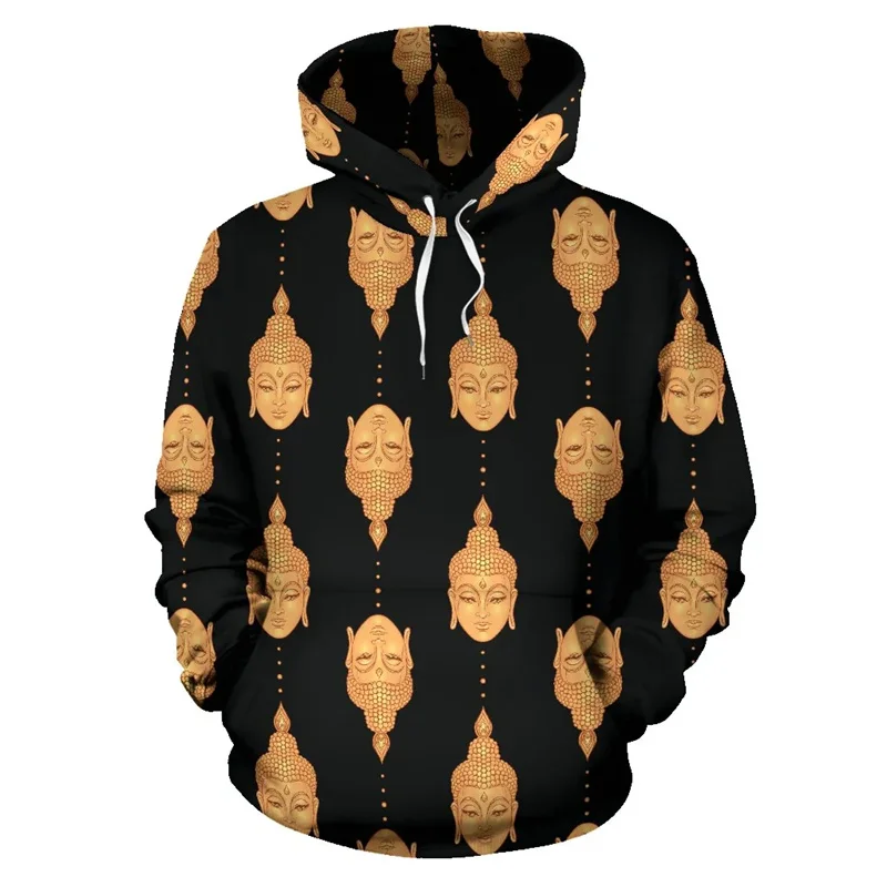 Худи с 3D-принтом Будды в стиле Харадзюку свитшоты капюшоном графическим рисунком