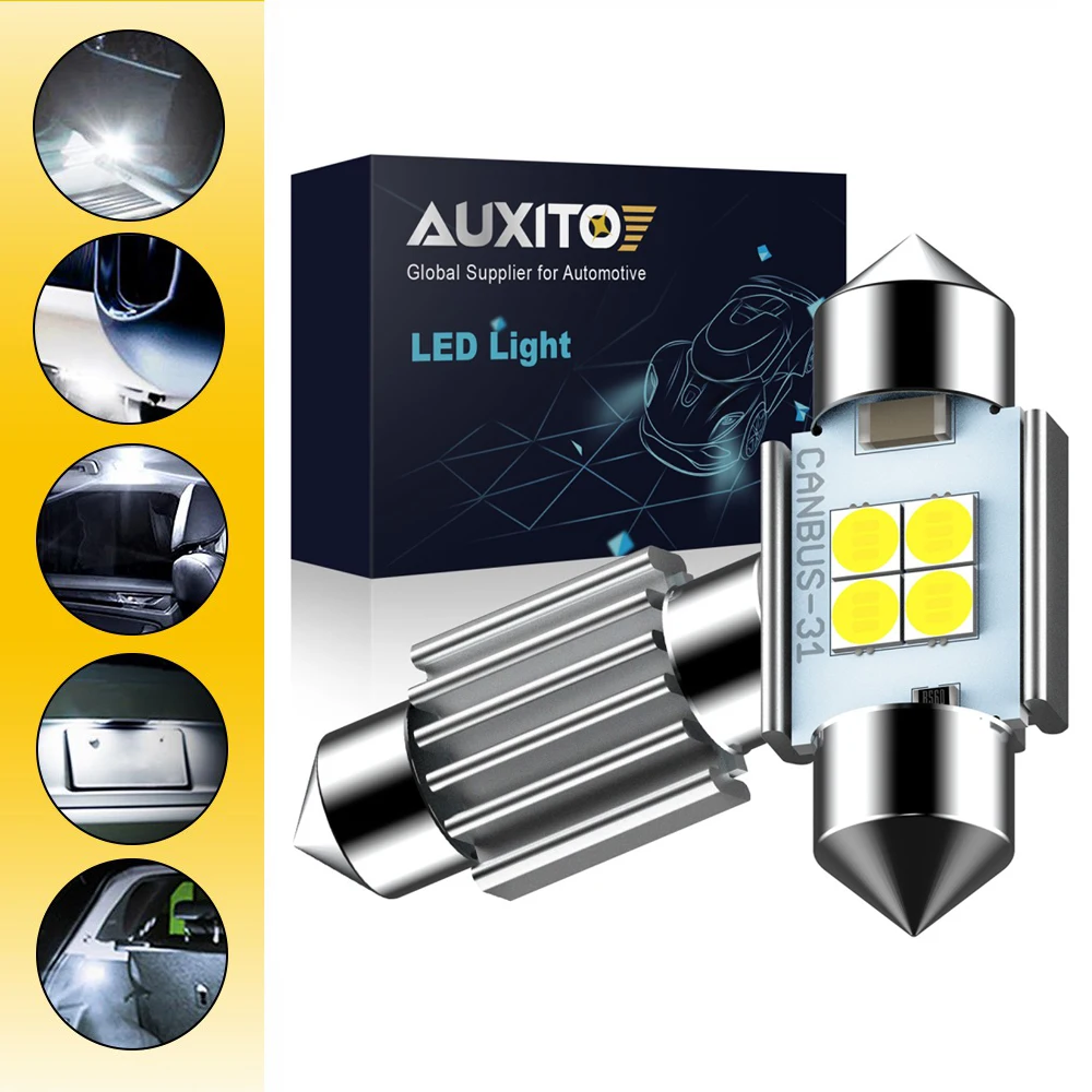 

AUXITO 31 мм 36 мм 41 мм Светодиодная лампа C5W C10W Festoon LED Canbus 12 В 6000 К Белый Автомобильный салон Купольные лампы для чтения Лампа номерного знака