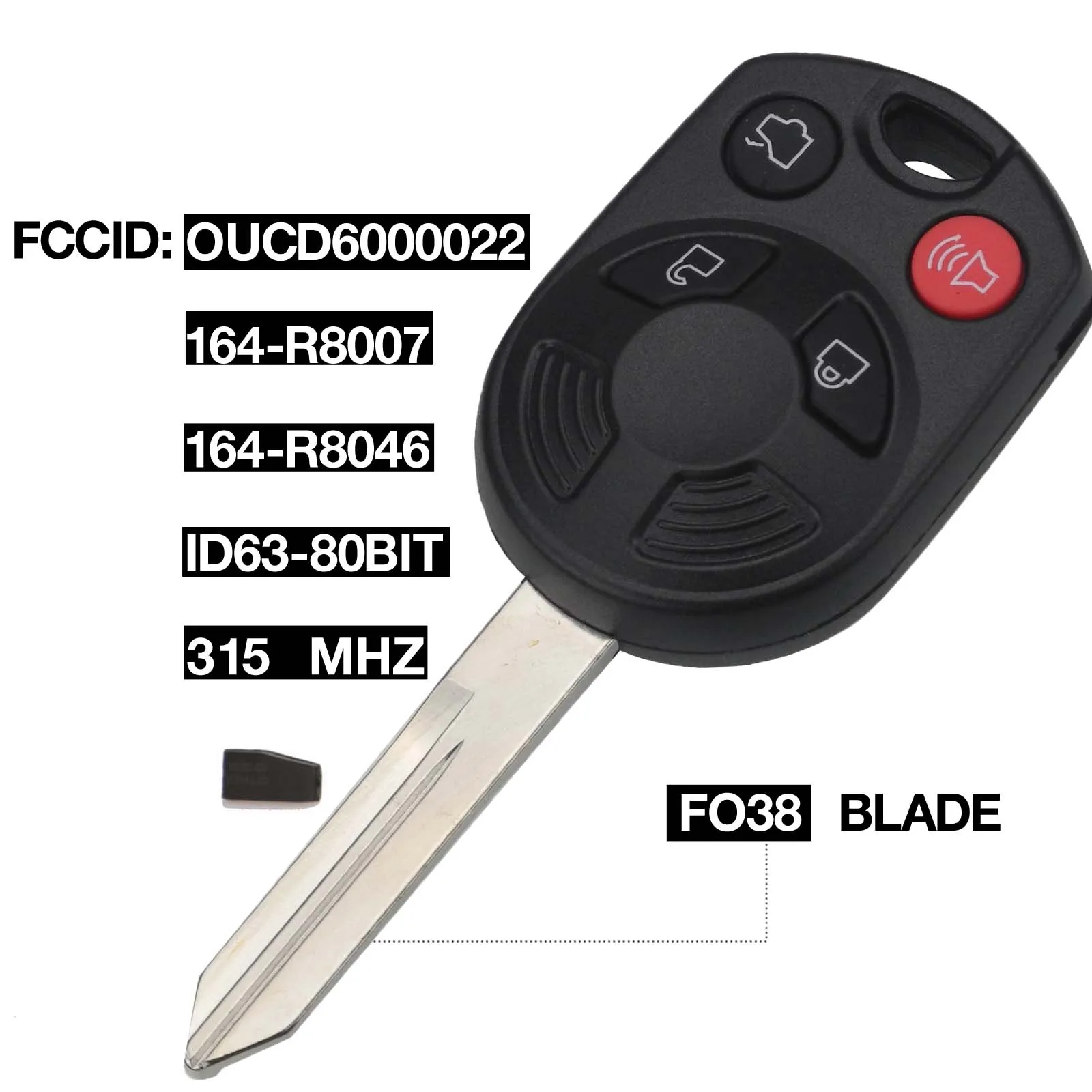 

Чехол для ключей от машины jingyuqin для Ford OUCD 6000022 315 МГц Escape Focus C-Max Transit Connect HU101 Blade 164-R8007 80BIT ID63