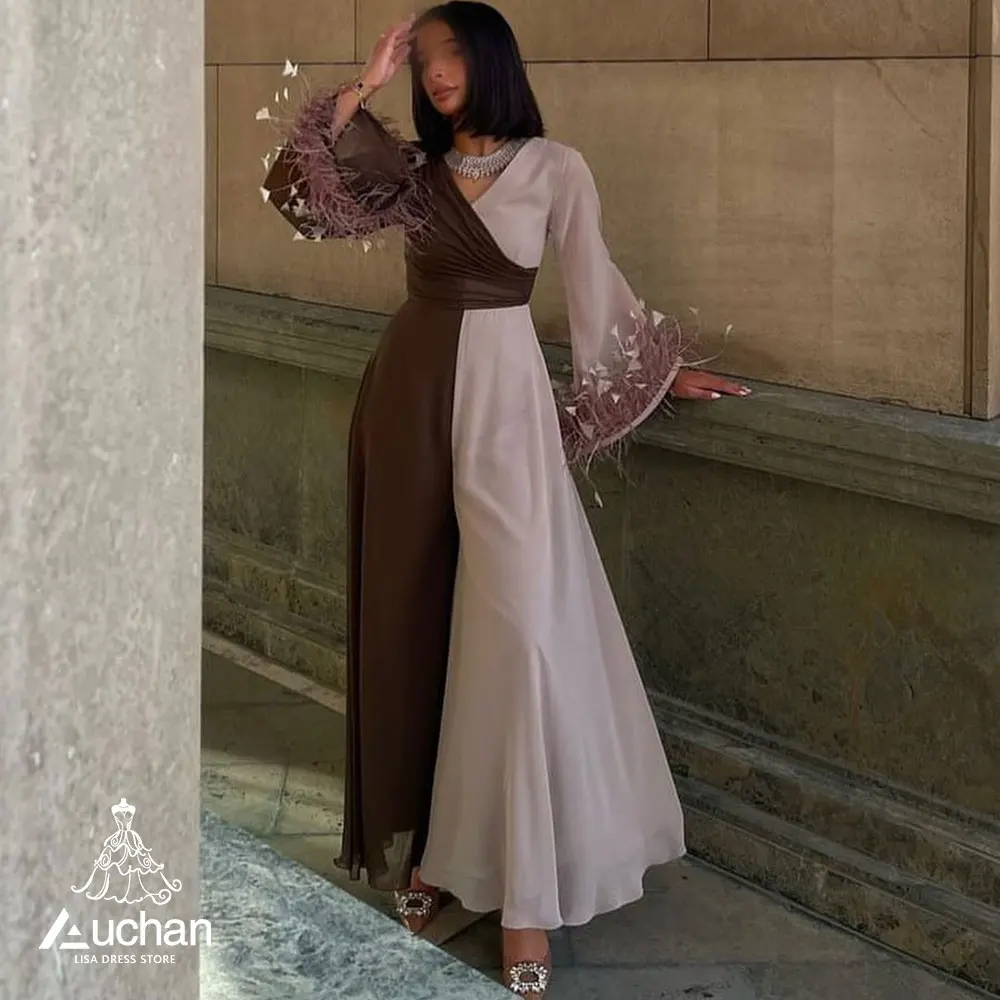 

Женское вечернее платье до щиколотки, с длинным рукавом и V-образным вырезом