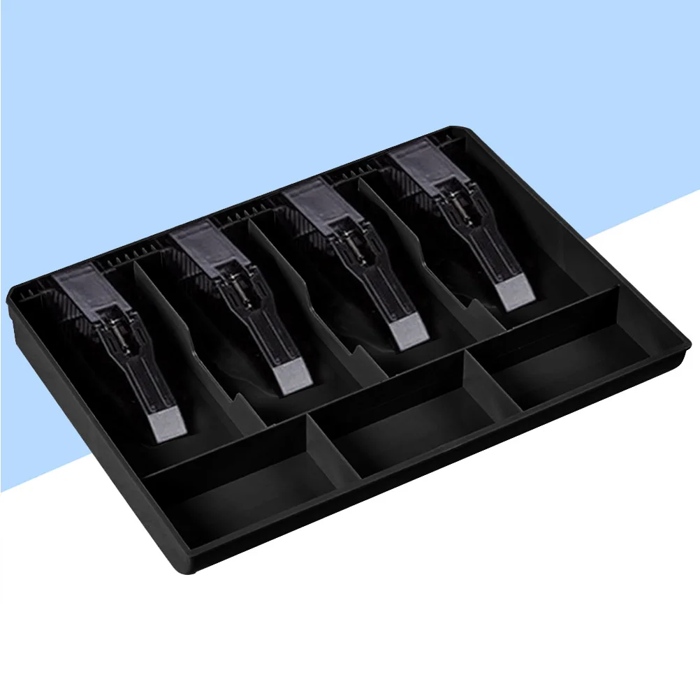 

4 Bills and 3 Coins Cashier Drawer Cash Collection Box Insert Tray for Market Bank Home (Black)