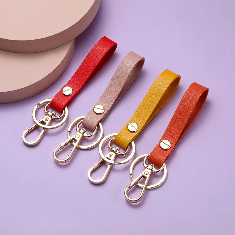 

ASLSAW Creative Simplicity PU Keychain Dog Buckle Key Ring Leather Car Lanyard Package Boutique Key Pendant Wholesale 8 Colors