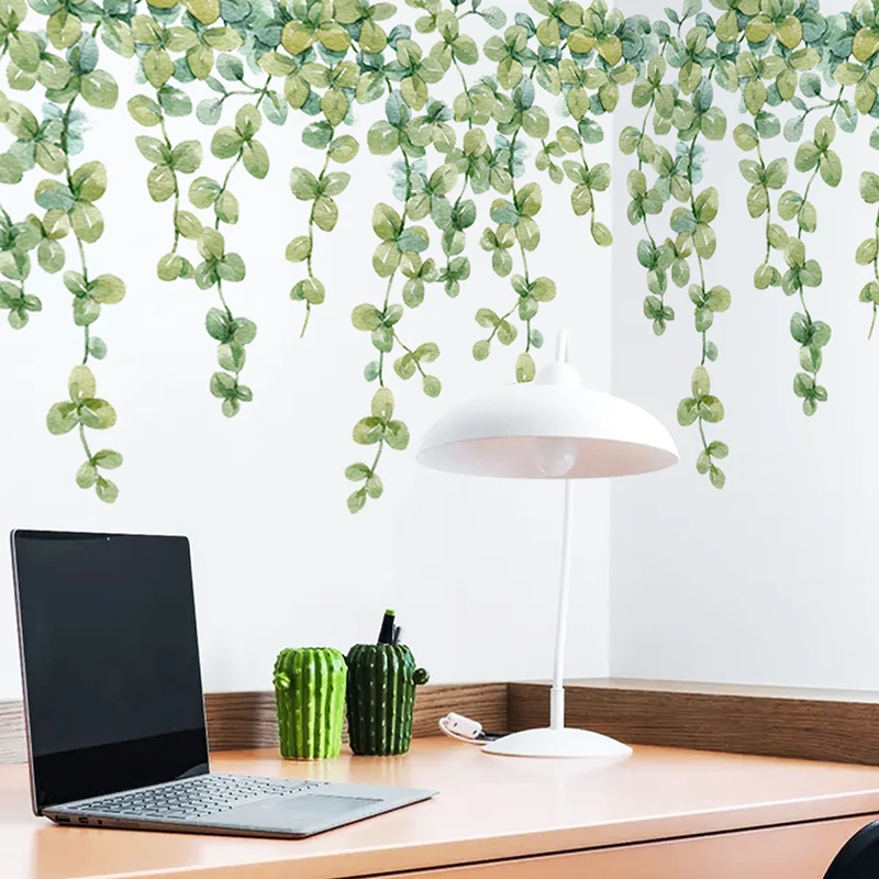 

ПВХ свежие зеленые растения эвкалипт листья наклейки на стену гостиная спальня фон для стены DIY декоративная самоклеящаяся картина