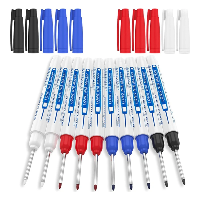 

10Pcs Deep Hole Marker Pen, Multi-Purpose Long Nib Deep Reach Marker Pen, Carpentry Plastic Metal Glass Marking Tool