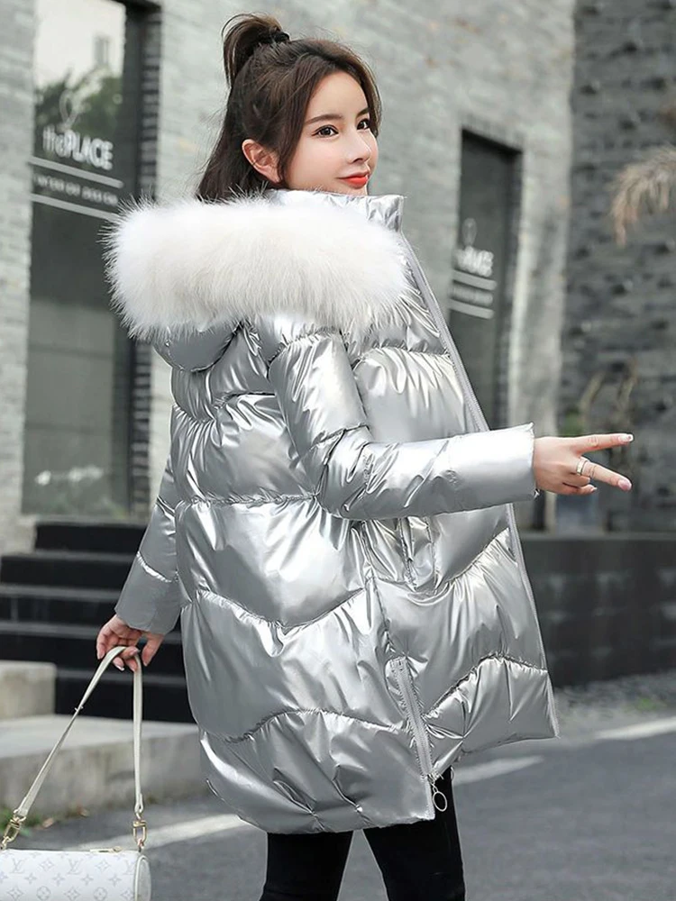 Parkas Winter coat for women Bright surface Thick Down Cotton Women's jacket Fashion Temperament Elegant Slim Long Streetwear