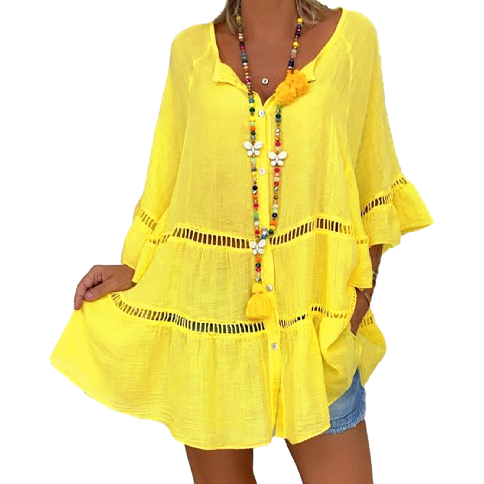 Женские повседневные платья-рубашки с рукавом 3/4 свободные платья из хлопка и