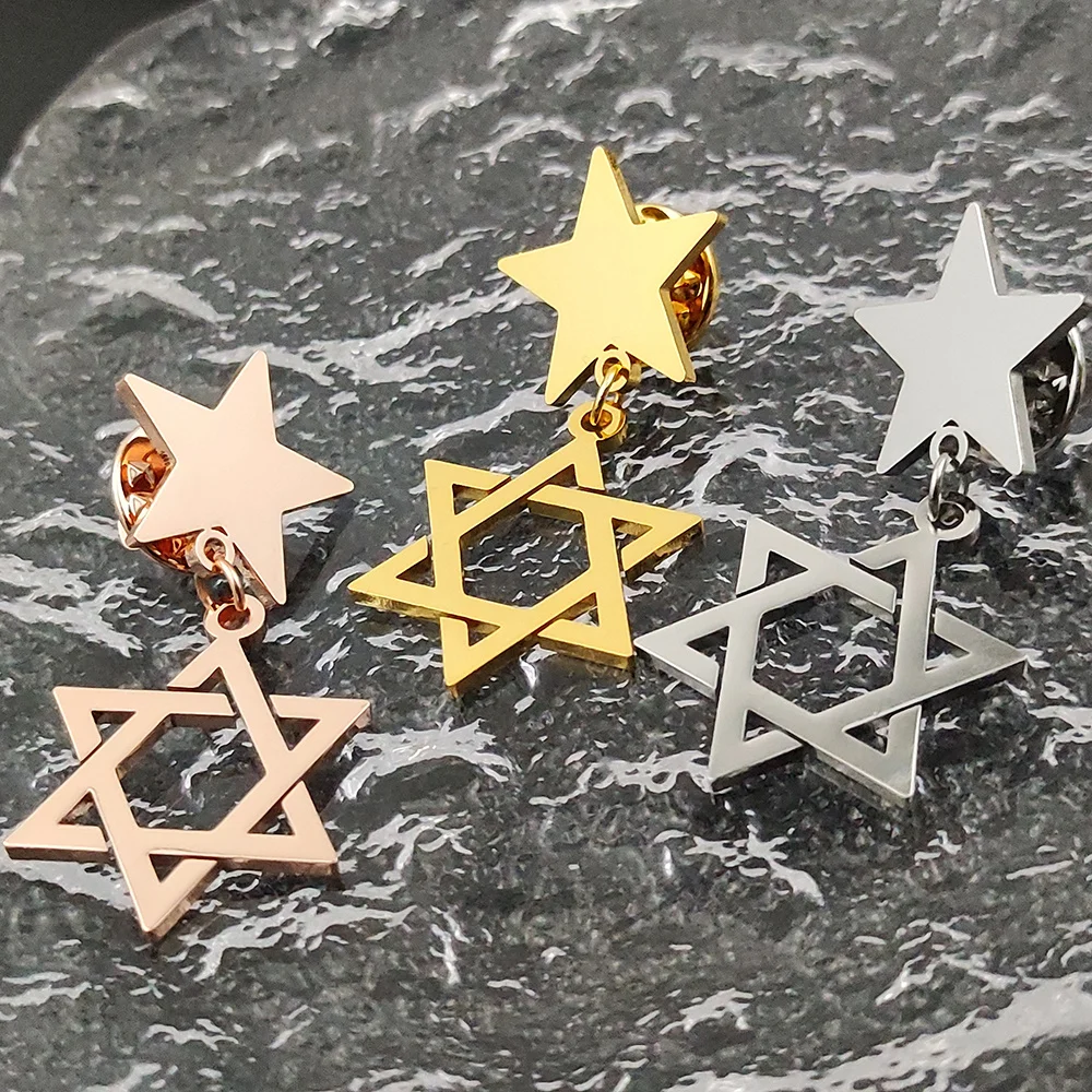 

High Quality Stainless Steel Brooches Pentagram Women 26 pendants to match at will Men Lapel Pins Backpack Clothes Badge Gift