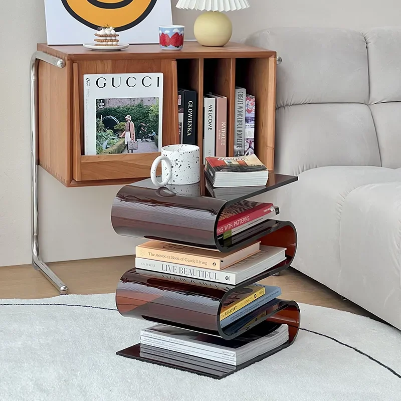 

2023 Новый S-образный акриловый ночной столик, диван, боковой стол, декоративный реквизит, стойка для журналов, спальня, мобильные прикроватны...