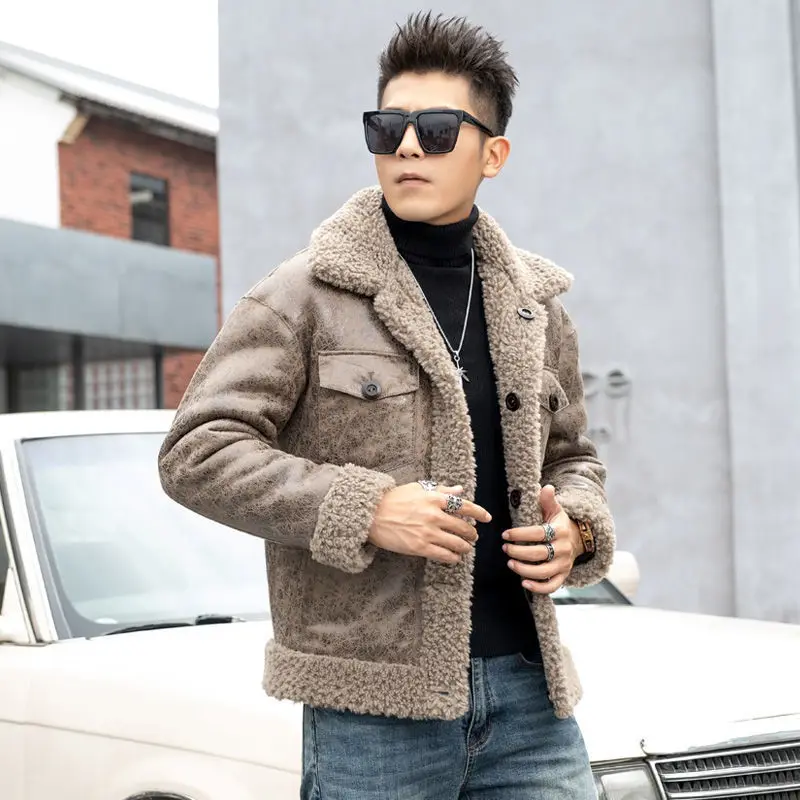 

2022 Men Autumn Winter New Fashion Genuine Lamb Fur Coats Male Short Single Breasted Jackets Men Sheep Shearing Outerwear N42