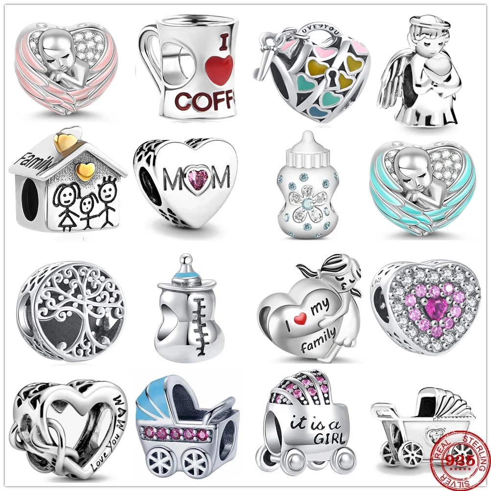 

New 925 Silver 2022 Baby Bottle Wings Pendant Fit Original Pandora Bracelets DIY Fine Jewelry Gift