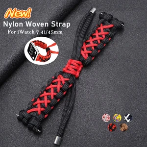 Nylon Braided Adjustable Strap for Apple Watch 41mm 45mm 38mm 42mm 40mm 44mm Sport Umbrella Rope Bracelet for iWatch 7SE654 Band Nylon Braided Adjustable Strap for Apple Watch 41mm 45mm 38mm 42mm 40mm 44mm Sport Umbrella Rope Bracelet for iWatch 7SE654 Band