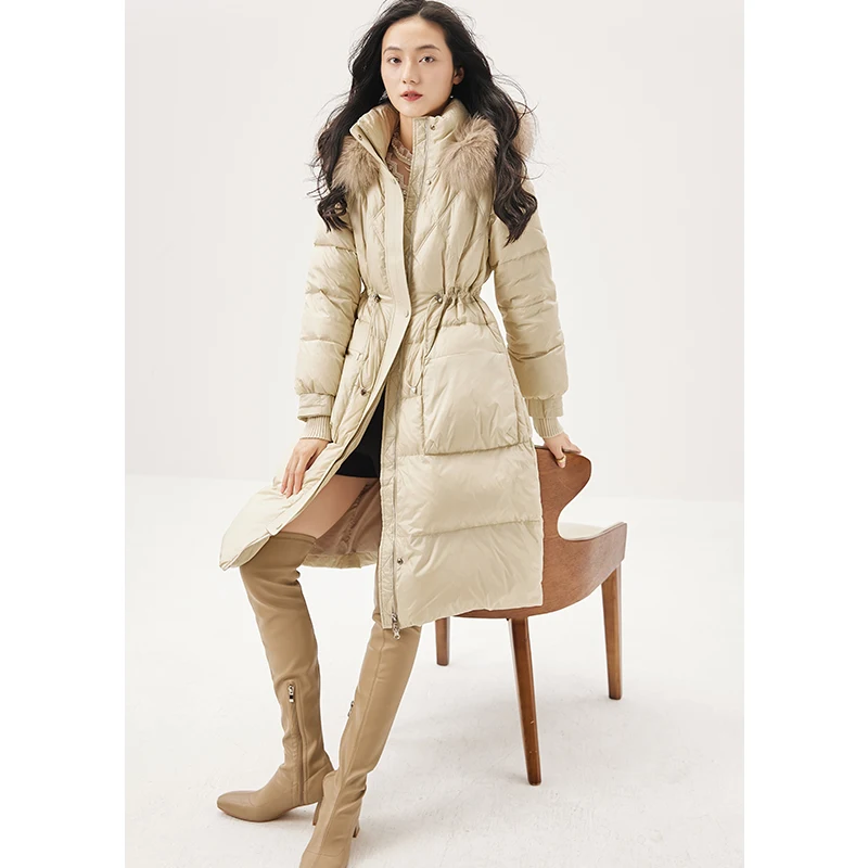 High-quality Down Jacket Women  90%  White Duck Down  Autumn/Winter  Office Lady  Slim  Zipper Fox Fur Collar Detachable