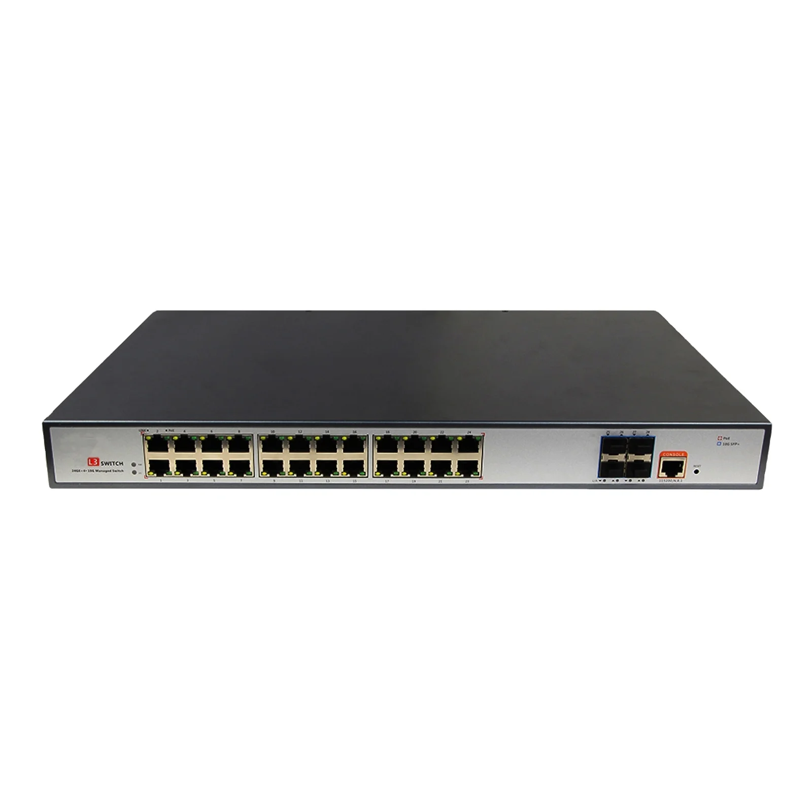 

PoE Switch L3 Managed 24-Port 10 100 1000Base-T Gigabit 802.3at PoE with 4-port 10G SFP Fiber Network Switch