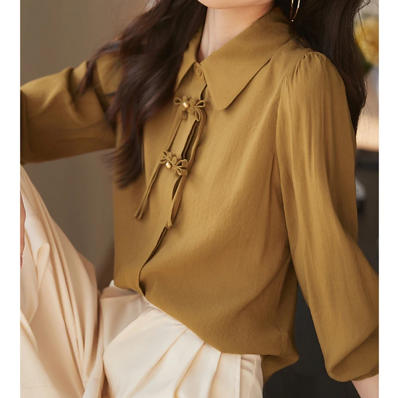

Рубашки и блузки для женщин 2023 винтажные элегантные весенние винтажные модные с длинным рукавом корейский стиль блузки оверсайз женские топы