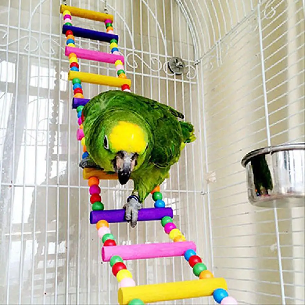 

Multicolor Ladder Bridge Budgie Parrot Climbing Bite Toy Parakeet Swing Bird Toy