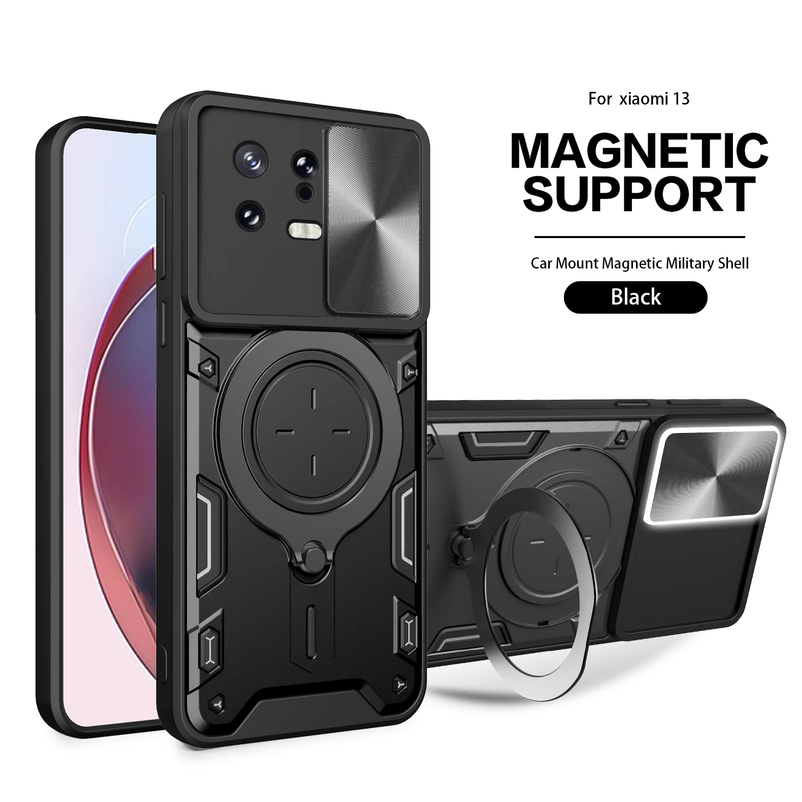 

For Xiaomi 13 Slide Lens Protective Funda For Xiaomi mi 13 Case Magnetic Stand Cover For Xiaomi mi13 Armor Case