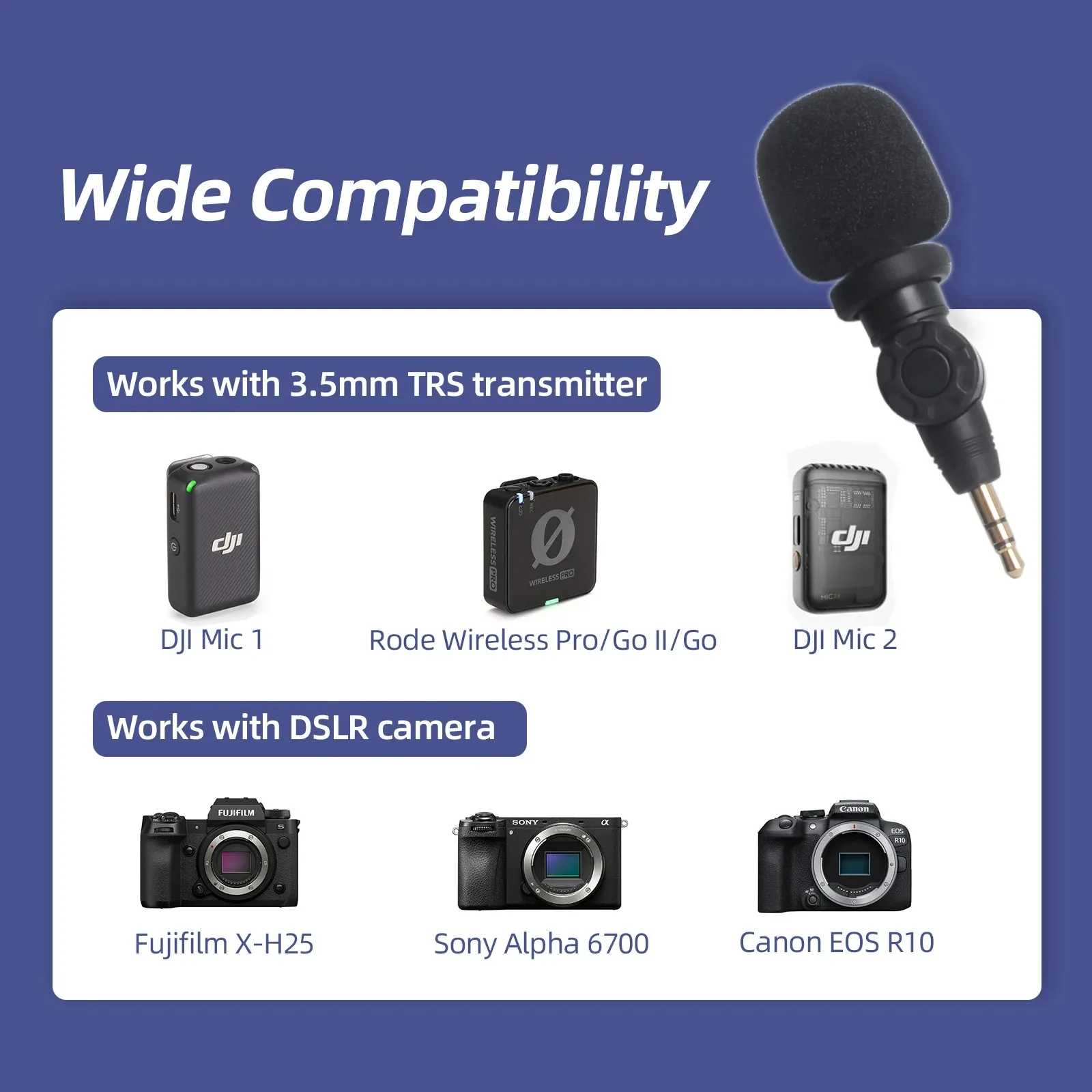 Фото Портативный мини-микрофон CaTeFo - совместим с DJI Mic 2, Rode Wireless Go 2, беспроводными передатчиками, 3.5 мм TRS, миниатюрный гибкий микрофон №3