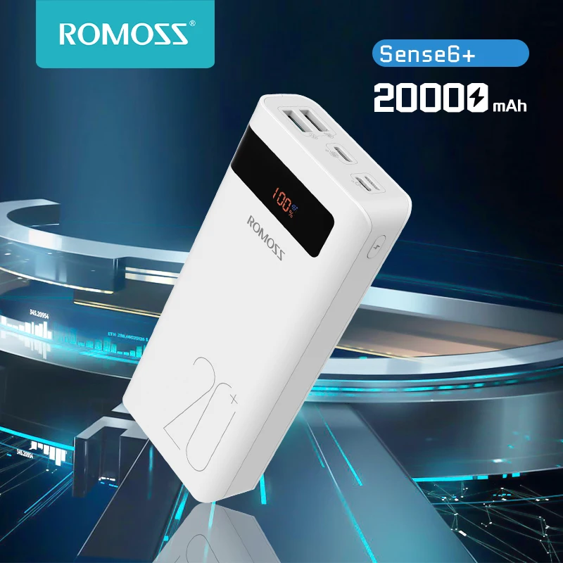 

Внешний аккумулятор ROMOSS Sense 6PS+, ёмкость 20000мАч, входной/выходной порт USB C, поддержка быстрой зарядки QC 3.0 и PD, подойдёт для Xiaomi и iPhone