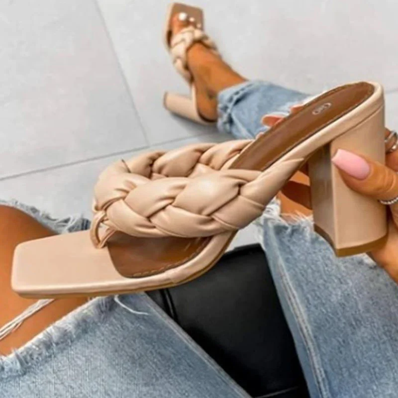 

2022 New Women Sandals Shoes Open Toe Women Shoes Party Sandals Woman Elegant High Heel Square Toe Female Pumps Sandals Big Size