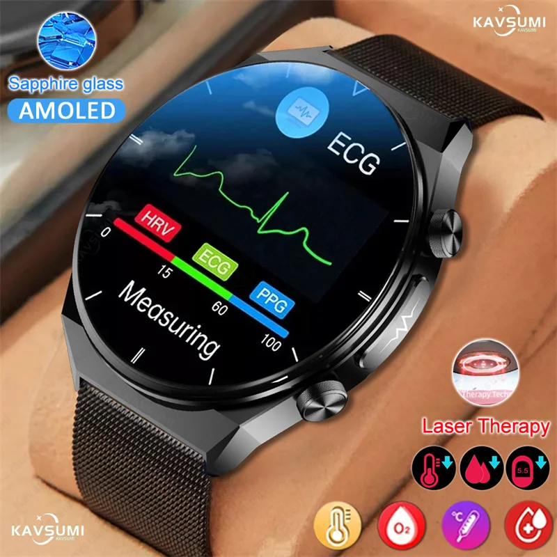 

2023 Health Smart Watches Blood Glucose Sport Fitness ECG+PPG Clock Body Temperature Blood Pressure Laser Treatment Smartwatch
