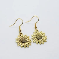bohemian style sunflower drop earrings for women lady girls gold color big flower pendant statement earrings jewelry party gift