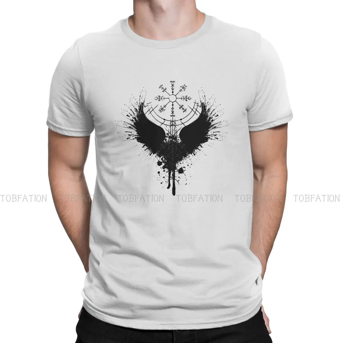 

Viking Scandinavian Raven Tshirt Vintage Graphic Men's Tees Tops Oversized Cotton Crewneck T Shirt