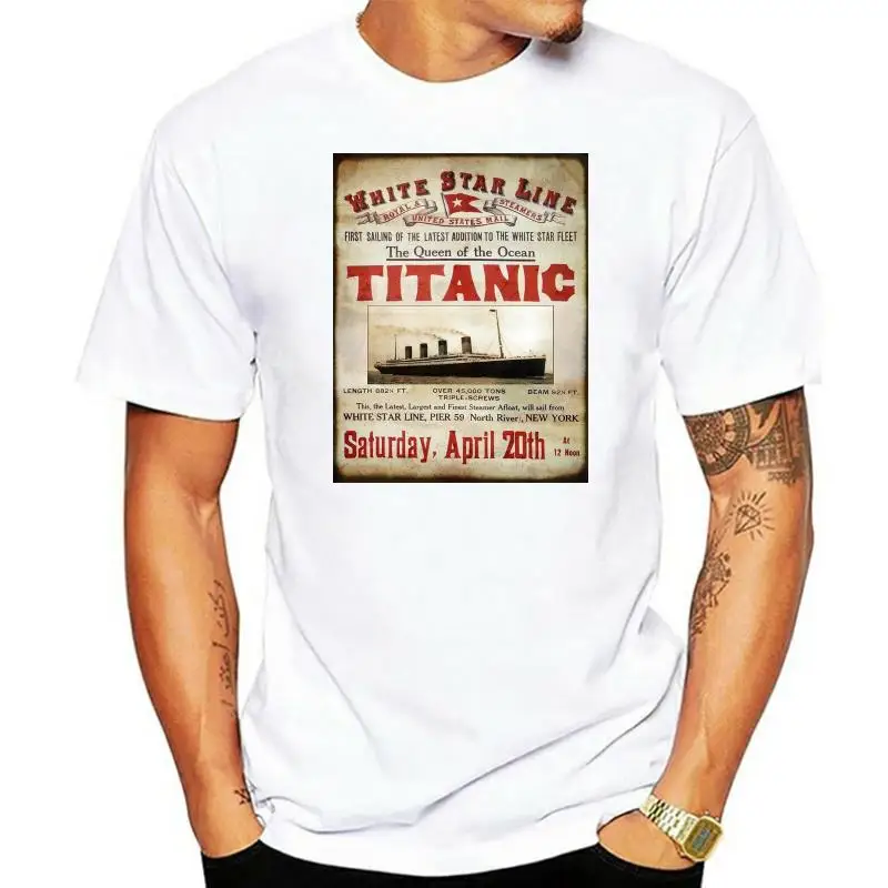 

Titanic T-Shirt White Star Line Retro Poster Ship Boat Southampton Nynewest Men Punk Tops Cotton T Shirt