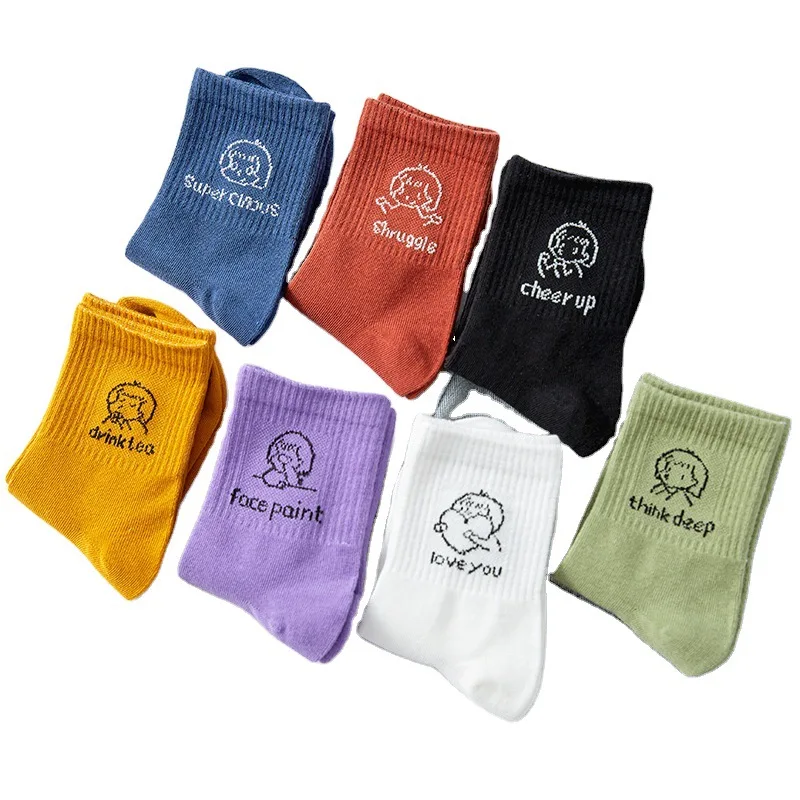 

Повседневные хлопковые спортивные носки средней длины, модные милые Студенческие Носки