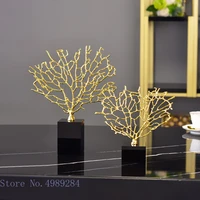 creative metal coral simulation golden tree marble base hollow desktop metal crafts coral ornaments home decoration figurines