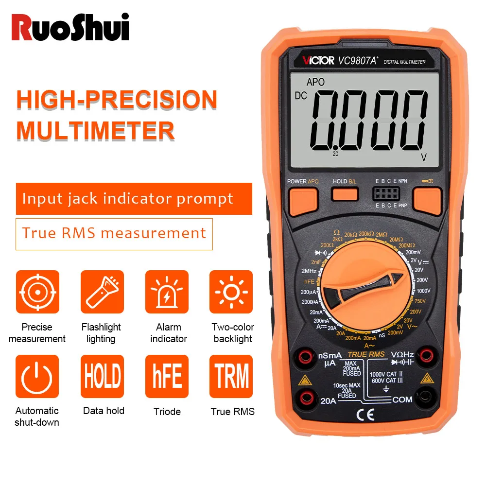 Цифровой мультиметр 20000 граф тестер транзисторов AC/DC напряжение тока ESR Высокая