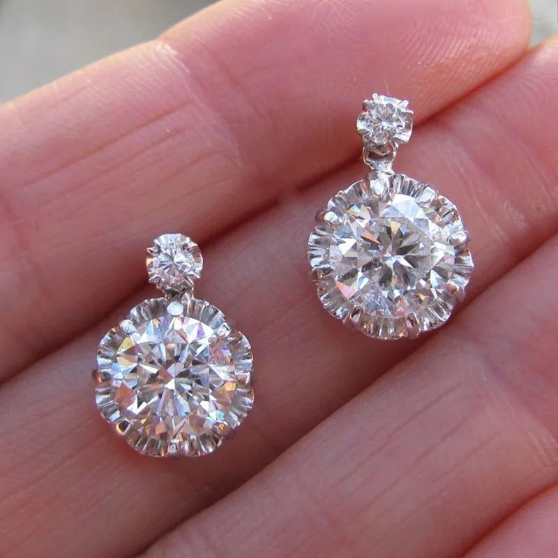 

New Trendy Women's Earrings Silver Color White CZ Stone Chic Girls Accessories Versatile Design Fashion Jewelry Wholesale