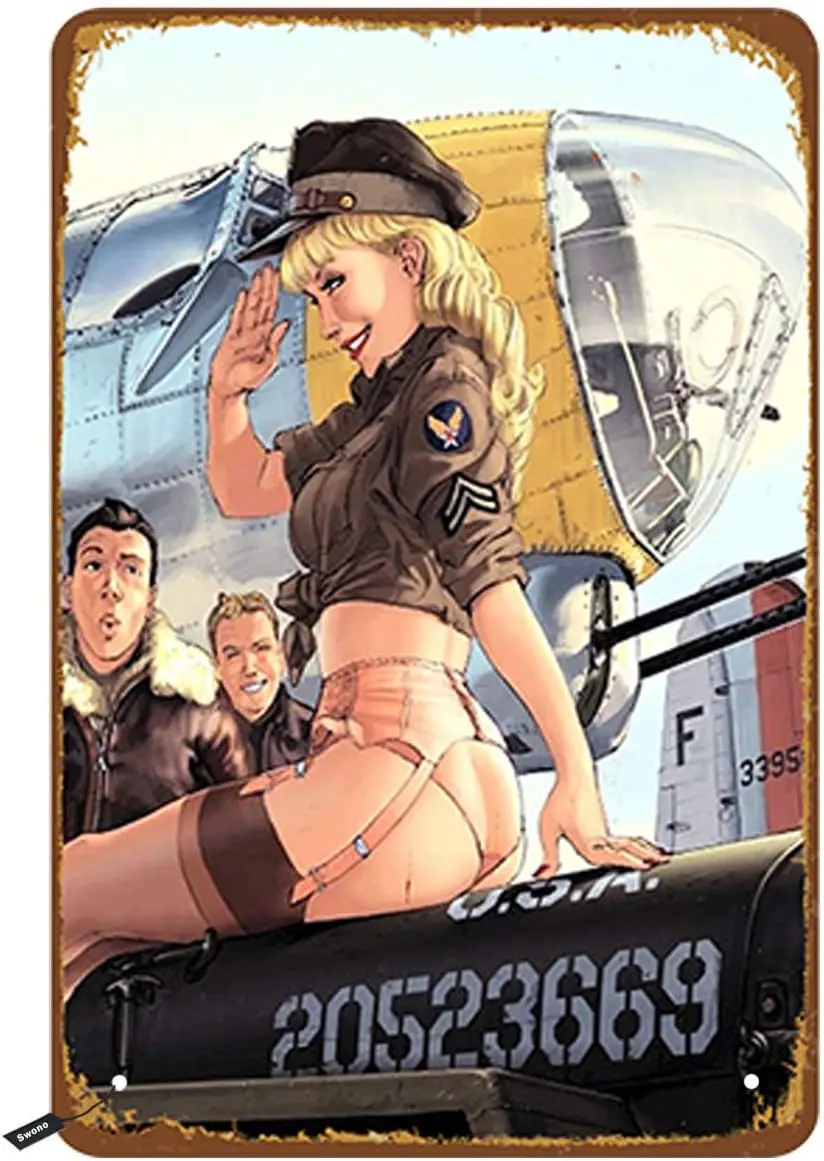 Оловянные вывески Swono Pink Up сексуальные женские солдаты улыбка Saluted винтажная