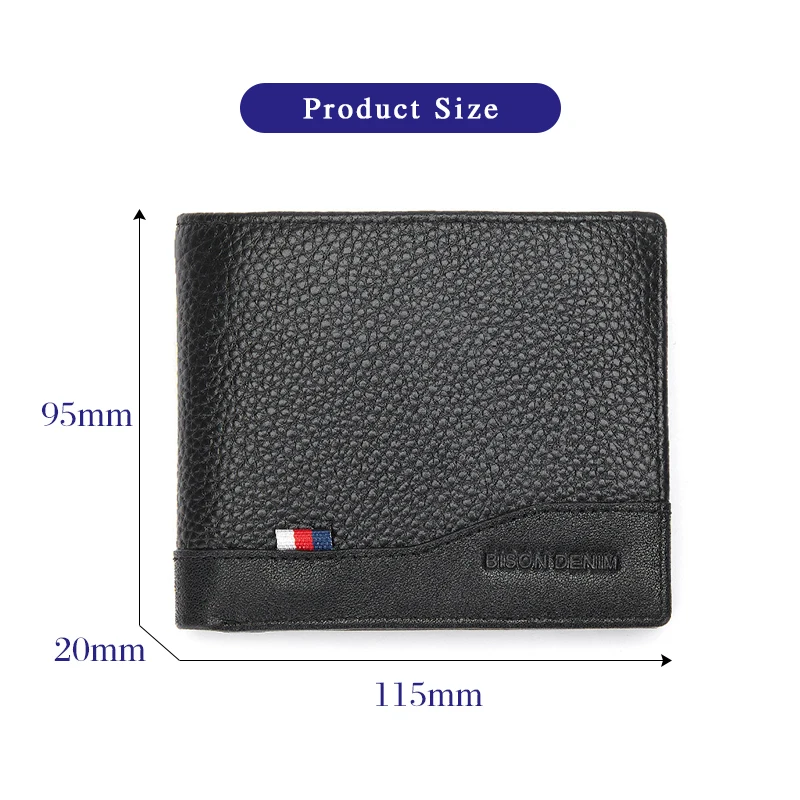BISONDENIM Genuine Leather Men Wallets Coin Pocket Card Holder Male Purse Fashion Wallets High Quality Gift for Husband Father