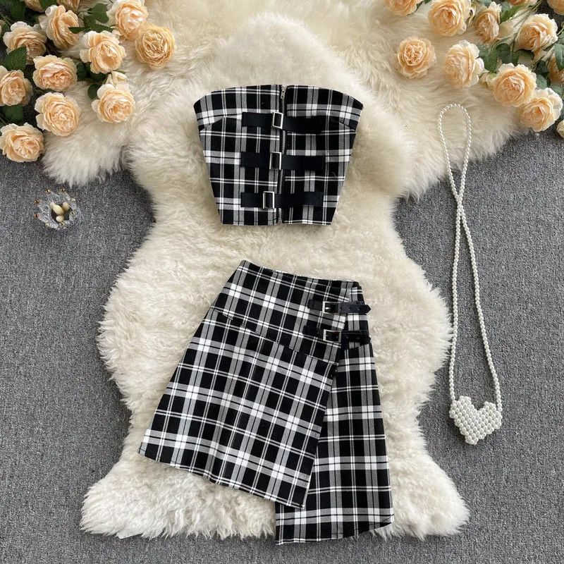 

Женский Повседневный костюм с юбкой, Элегантный Привлекательный Топ с открытыми плечами и Асимметричное мини-платье с разрезом, Модный комплект из двух предметов, новинка на лето