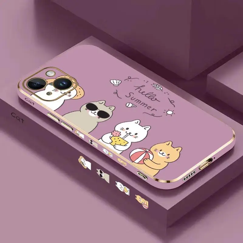 Vacation Cats Luxury Plating Phone Case For iPhone 14 13 12 11 Plus Pro Max Mini X XR XS SE2020 8 7 6 6S Plus Cover