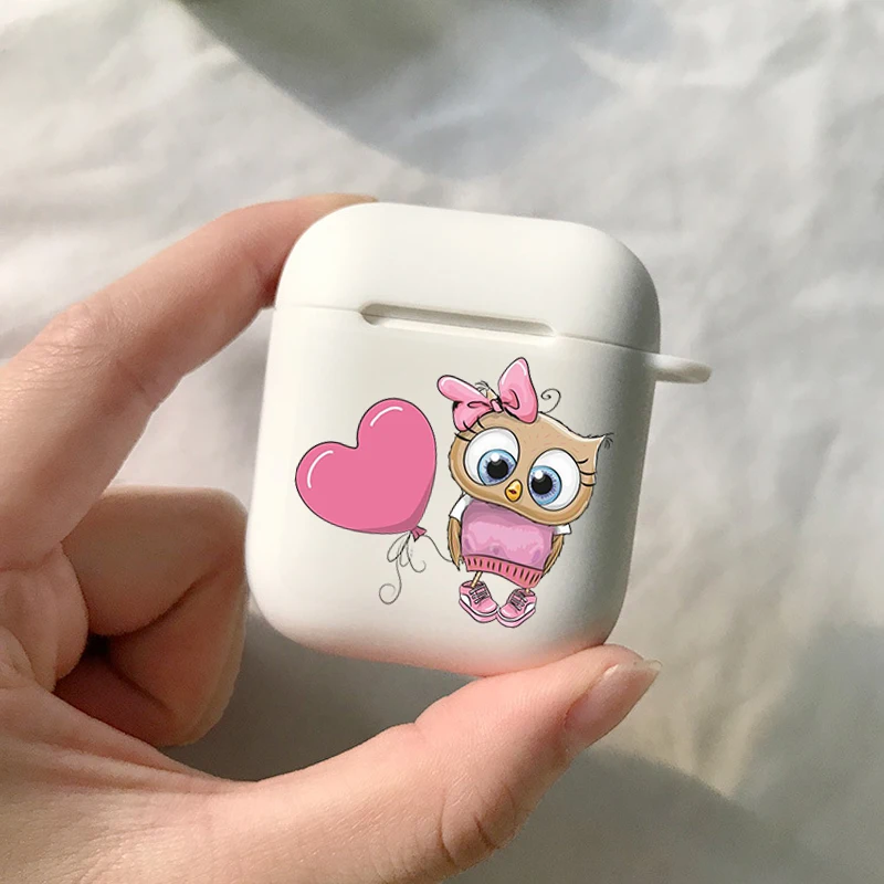 Фото Беспроводные наушники Bluetooth, с рисунком совы, для AirPods 1, 2, 3, Pro, силиконовые, цвет белый №2